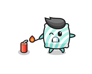 Obraz premium pillow mascot illustration playing firecracker