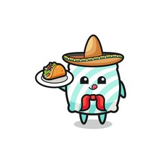 pillow Mexican chef mascot holding a taco