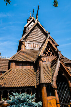 Stave church of Norwegian design found in Minot, North Dakota with architecture similar to structures found in Norway