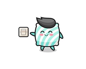 cartoon pillow is turning off light