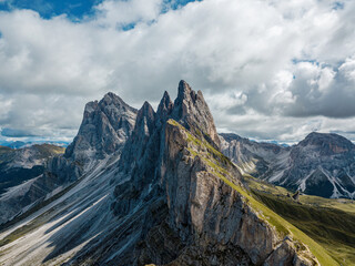 Fototapeta premium Dolomites - Seceda shot with a drone - mountain droneshot