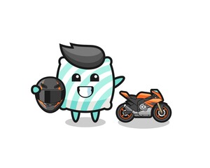 cute pillow cartoon as a motorcycle racer