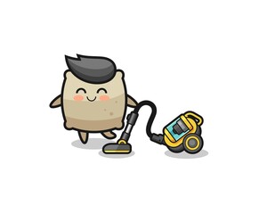 Fototapeta premium cute sack holding vacuum cleaner illustration