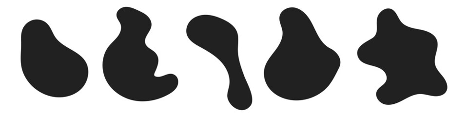 Random abstract liquid organic black irregular blotch shapes flat style design fluid vector illustration set banner simple shape template for presentation design, flyer, isolated on white background.