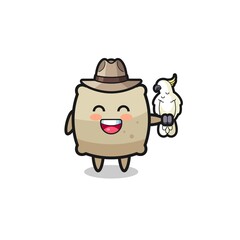 Obraz premium sack zookeeper mascot with a parrot