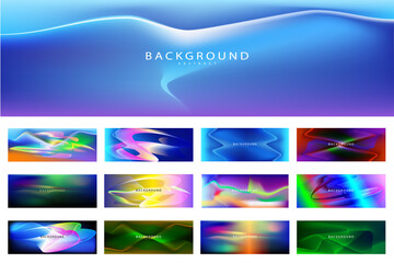 Collection of vector abstract wavy backgrounds - liquid bubble shapes on fluid gradient with unique blend of colors and light effects.