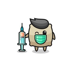 sack mascot as vaccinator