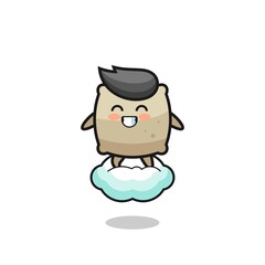 cute sack illustration riding a floating cloud
