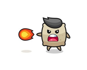 cute sack mascot is shooting fire power