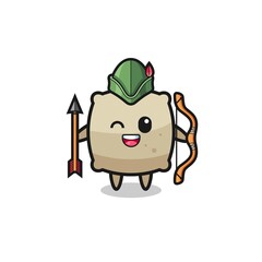 sack cartoon as medieval archer mascot