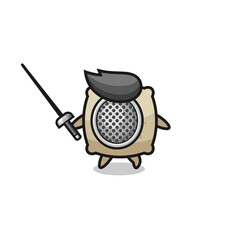 sack earth cartoon as fencer mascot