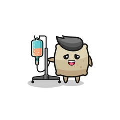 Fototapeta premium cute sack character standing with infusion pole