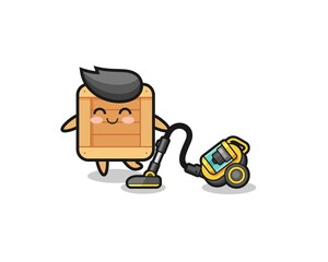 cute wooden box holding vacuum cleaner illustration