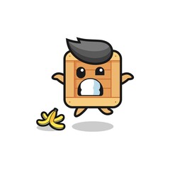 wooden box cartoon is slip on a banana peel