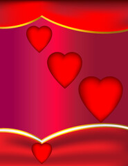 Red Love gift bag background with set of red hearts and gold frames on Natural Rose Red color