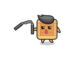 cartoon of wooden box using nunchaku