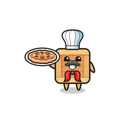 wooden box character as Italian chef mascot