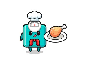 weight scale fried chicken chef cartoon character