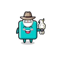 weight scale zookeeper mascot with a parrot