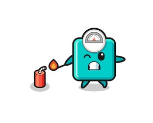 weight scale mascot illustration playing firecracker