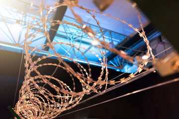 Fototapeta na wymiar Barbed Wire. Presentation of Wired border for prison or war zone
