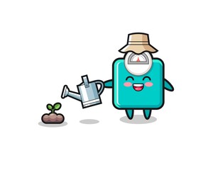 cute weight scale is watering plant seeds