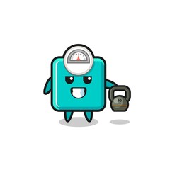 weight scale mascot lifting kettlebell in the gym