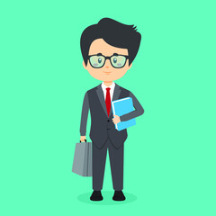 Business Character Standing With File and Briefcase