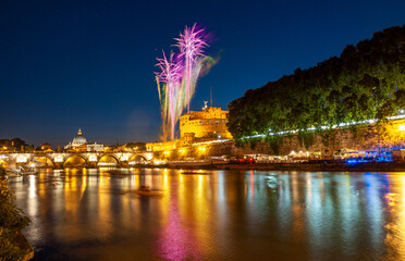 Fireworks show over Castel Sant' Angelo in Rome, during the traditional show staged on the occasion...