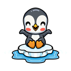Cute little penguin cartoon sitting on ice floe