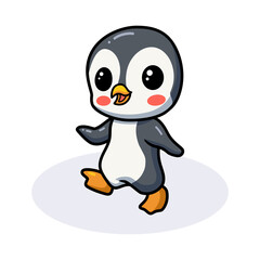 Cute little penguin cartoon walking