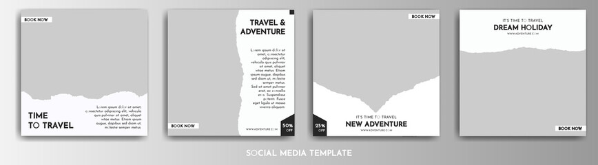 A collection of travel-themed social media post or travel promotion social media templates that you can edit. Perfect for business branding, social media posts, web ads, social media ads and food menu