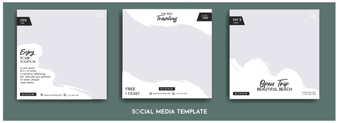 A collection of travel-themed social media post or travel promotion social media templates that you can edit. Perfect for business branding, social media posts, web ads, social media ads and food menu