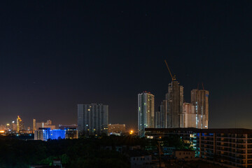 Naklejka premium Night, crane, technology, vacation, life, weather, hotel, resort, summer, everlasting summer, landscape, view, panorama, architecture, house, building, city, modern, beauty, colorful, color, lighting,