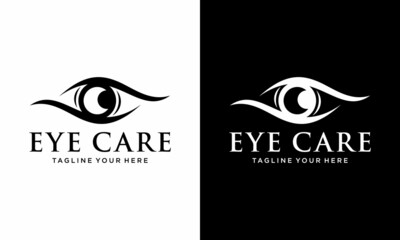 Creative Care Eye Concept Logo Design Template, Eye Care logo design Vector, Icon Symbol, on a black and white background.