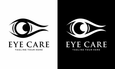 Naklejka premium Creative Care Eye Concept Logo Design Template, Eye Care logo design Vector, Icon Symbol, on a black and white background.