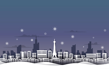 Obraz premium Paris Fireworks City Building Winter New Year Paper Cut Illustration