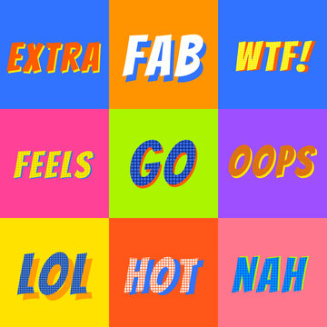 Word collection funky color vector