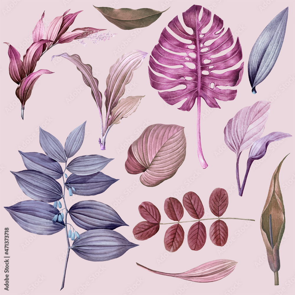 Sticker purple leaves collection design vector