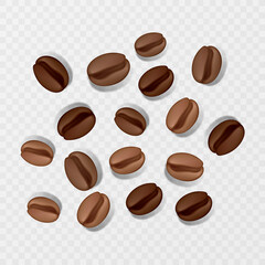 Coffee beans on transparent background, vector format