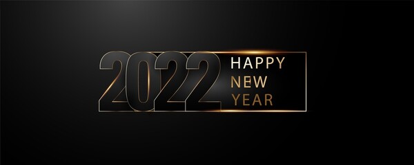 2022 New Year banner, Happy New year, 2022 New year banner with a dark black background with black and gold colour text