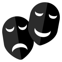 Theatrical mask sign. Comedy and tragedy. Movie symbol. Cartoon art. Emotion background. Vector illustration. Stock image.