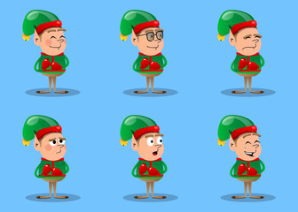 Christmas Elf holding his fists in front of him ready to fight wearing boxing gloves. Vector cartoon character illustration of Santa Claus's little worker, helper.