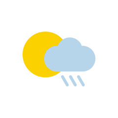 Raining cloud icon. Thin line. Cartoon art. Sun sign. Weather forecast. Outline element. Vector illustration. Stock image.