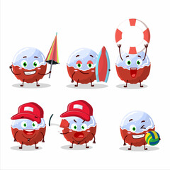 Happy Face brigadiero red candy cartoon character playing on a beach