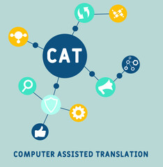 CAT - Computer Assisted Translation acronym. business concept background.  vector illustration concept with keywords and icons. lettering illustration with icons for web banner, flyer