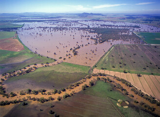 Aerial view of the flooded Lachlan river in the central west of New South Wales.