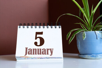 January 05. 05th day of the month, calendar date. Winter month, day of the year concept.