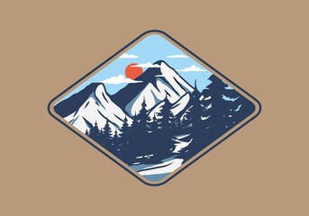 Wonderful snow mountain illustration graphic