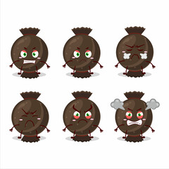 Chocolate candy wrap cartoon character with various angry expressions